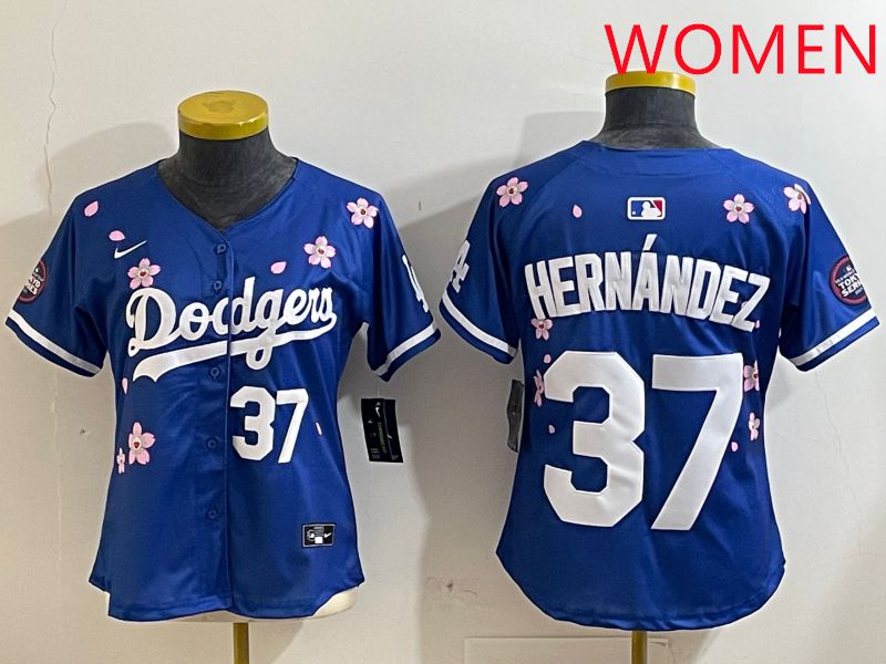 Women Los Angeles Dodgers #37 Hernandez Blue Sakura Edition 2025 Nike MLB Jersey style 3->women mlb jersey->Women Jersey